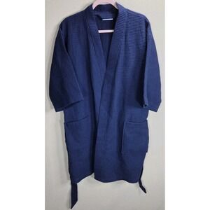 Turquaz Women's Waffle Knit Robe Navy Blue Short Sleeve Belted Large